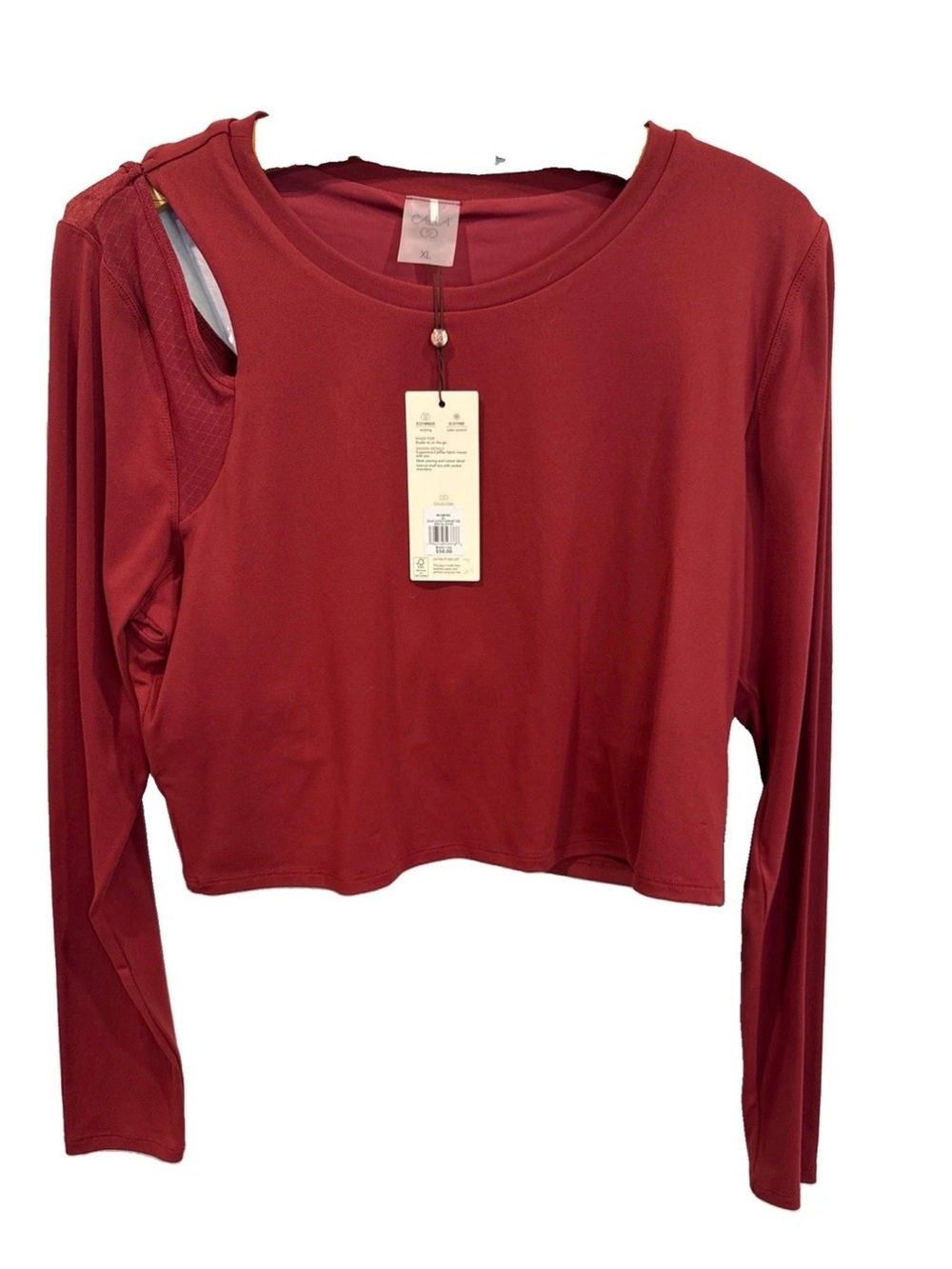 CALIA Essentials Red Cutout soft cropped top with 1/2 shelf bra size XL ret $50